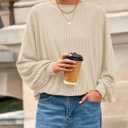 BTFBM Casual Fall Tops for Women 2025 Long Sleeves Solid Shirts Crew Neck Loose Fit Work T Shirt (Beige, XXL)