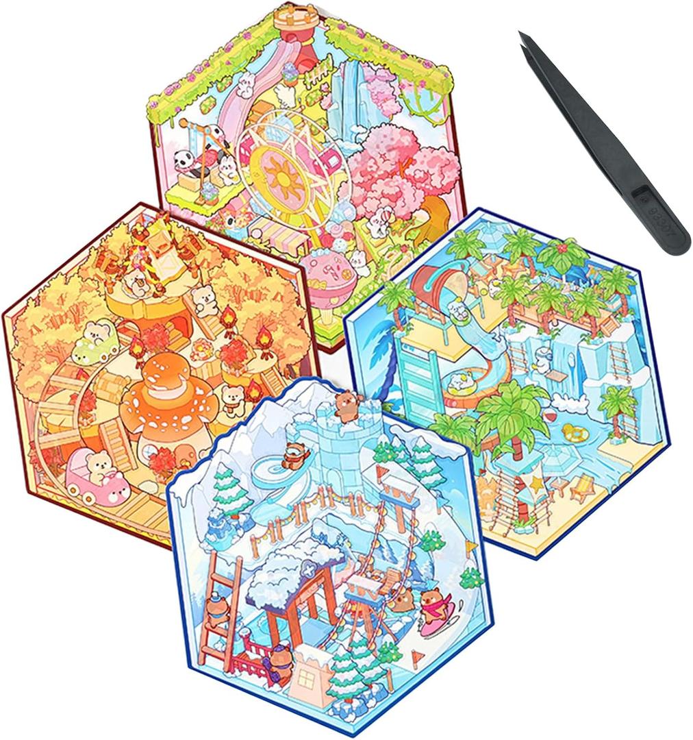 4 Themes DIY Large Sticker Scene Book Four Seasons Scenery DIY 30 House Stickers Set