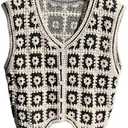GORGLITTER Women's Crochet Cropped Vest Boho Colorful Knit Sleeveless Button Up Vintage Cardigan Western Cowgirl Tops, Size M