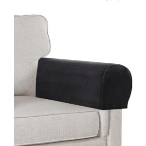 Sofa Arm Covers - Velvet Plush Anti-Slip Armrest Protectors for Chairs & Sofas, Set of 2, Black