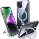 Magnetic Case for iPhone 14 Plus - [Built-in Invisible Stand] [Compatible with MagSafe] [Military Grade Drop Protection] Anti-Yellowing Hard Back Silicone Edge Cover, 6.7", Clear