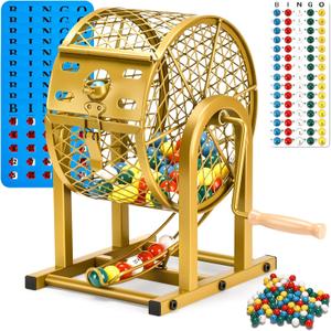 HVDI 12" Bingo Game Set, 10 Reusable Bingo Cards with Sliding Windows Bingo Sets, High-Definition Printed Bingo Balls with Cage & Storage Bag for Adults Large Group Family Parties Game Night