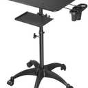Salon Tray Cart with Storage Platform, Aluminum Tattoo Tray with Wheels Trolley Adjustable Height, Salon Tray Equipment Service Instrument Storage Tray Accessory for Salon & Spa Use, Black