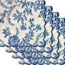 Ridhi Hand Block Print Incremental Blue 18" x 18" (Set of 4) Embriodery Table Napkins Reusable Cotton Dinner Napkins for Weddings, Parties, Everyday Dining Gift for Spring, Easter, Valentine