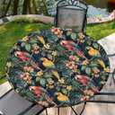 Round Fitted Tablecloth with Elastic Edge, Waterproof Stain Resistant Fabric Table Cover for 53"-60" Round Table, Indoor Outdoor Dining, Kitchen Decor, Camping, Party, Holiday, Tropical Birds