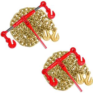 Ratchet Chain Binder 5/16" -3/8" Grade 70 and 5/16"10ft Chains Includes (2) Binders and (2) Chains, Load Binder for Binder Chain with Grappling Hook