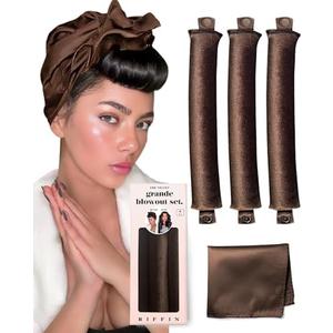 Grande Heatless Curls Overnight Rods No Heat Hair Curlers to Sleep Jumbo Foam Large Hair Rollers for Long Short Hair Heatless Curling Rod Set with Satin Wrap for Sleeping Brown