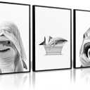 Bathroom Shark Wall Art Funny Animal Wall Decor Pictures Ocean Animal Canvas Wall Art Black White Shark Poster Bathtub Toilet Prints Funny Painting for Bathroom 12x16 Inch Unframed Set of 3