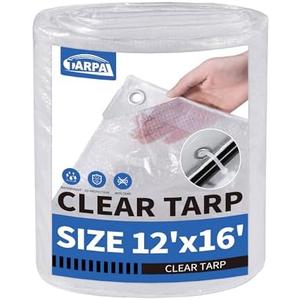 TARPAL Semi Clear Tarp 12x16ft Large Tarp Waterproof Clear Plastic Tarps with Grommets and Reinforced Edges for Patio,Porch and Outdoor Plant,Chicken Coop,Garden,Cat Litter