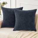 MIULEE Pack of 2 Couch Throw Pillow Covers 18x18 Inch Soft Navy Blue Chenille Pillow Covers for Sofa Living Room Solid Dyed Pillow Cases