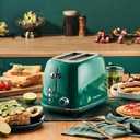 Roter Mond 2 Slice Toaster Retro Stainless Steel with Bagel, Cancel, and Defrost Functions, 6 Bread Shade Settings, Extra Wide Slots and Removable Crumb Tray, Green