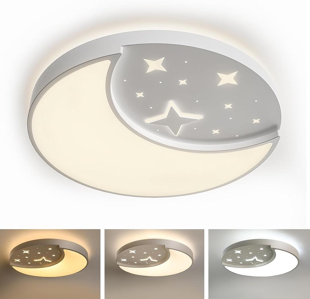 Flush Mount Ceiling Light for Kids, 30W Large Modern LED Ceiling Lights, 3000K/4500K/6500K Selectable, Moon and Star Ceiling Light Fixture for Bedroom Children's Room Nursery(15.75 Inch)