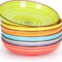 KitchenTour Pasta Bowls, Ceramic Salad Bowls Serving Bowl Set 26 oz, 8 Inch Colorful Porcelain Wide and Shallow Bowls Set - Dishwasher and Microwave Safe - Set of 6