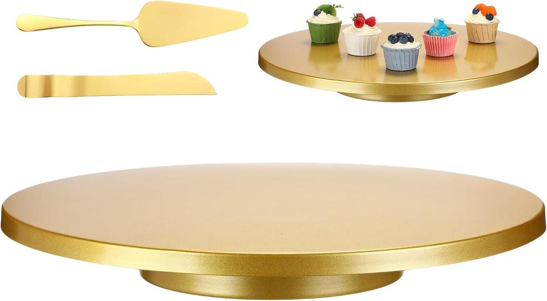 20 Inch Metal Cake Stand with Cake Knife and Spatula, Round Dessert Table Display Stand Metal Dessert Tray Serving Platter for Party, Wedding, Birthday, Baby Shower, Anniversary(Gold)