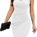 IHOT 2025 Women's Sexy V Neck Sleeveless Faux Wrap Ruched Sheath Bodycon Cocktail Party Work Dress M