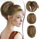 RUWISS Claw Clip Short Human Hair Ponytail Extension with Bendable Metals for DIY Styles, Straight Messy Bun Hair Piece for Women Thick Hairpieces for Daily Wear, 9 Inch Brown with Blonde Highlight