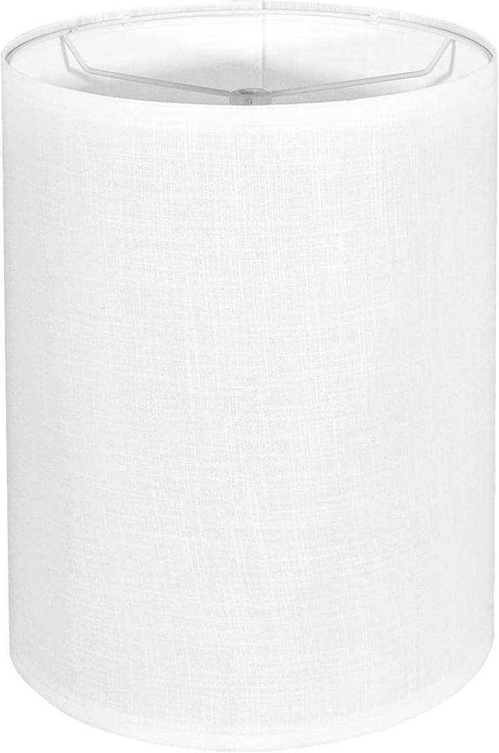 Tall Lamp Shade, White Drum Lampshade for Table Lamps Floor Lamp, 10" Top X 10" Bottom X 13" High Large Line Fabric Lamp Shade, Easy Assembly Replacement Lampshades