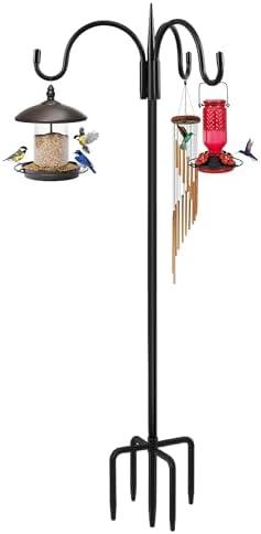 FEED GARDEN [Upgrade Version 92 Inch Three Shepherd Hooks for Outdoor,Bird Feeder Pole with 5 Prong Base, Adjustable Shepard Hooks for Hanging Plant, Solar Lanterns, Wind Chimes, 1 Pack