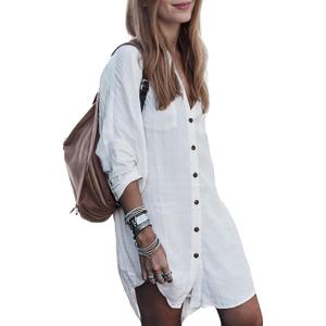 POGTMM Women's Swimsuit Cover Up Summer Beachwear Button Down Shirt Bikini Bathing Suit Beach Coverup Mini Dresses (XX-Large, 01-white)