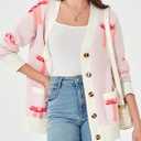 Saodimallsu Womens Oversized Cardigan Sweaters Bow Printed Button V Neck Long Sleeve Loose Knit Fall Trendy Coats (L)
