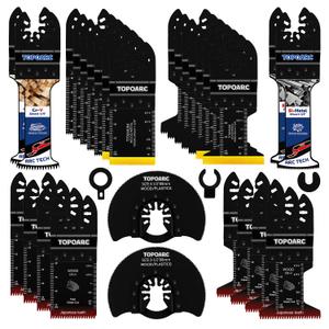 28 PCS Oscillating Saw Blades Quick Release Saw Blades Titanium Multitool Blades for Cutting Wood Plastics Metal, Oscillating Tool Blades Kits Compatible with Dewalt, Bosch, Milwaukee