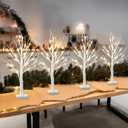 PEIDUO Christmas Decorations Indoor, 22" Tabletop Tree with LED Lights, White Birch Tree for Home Decor, Fairy Light Tree for Room Inside Fireplace Christmas Decorations, Battery Powered, Timer (4PK)