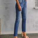 Sidefeel Women's High Waisted Jeans Strechy Fashion Raw Hem Straight Leg Ankle Denim Pants with Pockets (12, Light Blue)