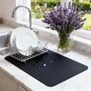 2 x Dish Drying Mat Super Absorbent 16" x 12" Coffee Mat for Countertops Non-Slip Drying Mat for Kitchen Counter Easy to Clean Water Absorbent Mat Quick Dry Dish Drying Mats (Black)