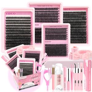YIDUO 60D/80D/100D Volume Lash Clusters Kit Gift Packs 994Pcs Mix Style 3D Clusters Lashes Extensions Kit 10-20mm D Curvature Wispy DIY Individual Fake Eyelashes Kit for Beginners Bulk Pack