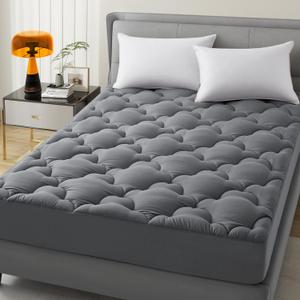 Mattress Topper Twin Size Pillow Top - Extra Thick Padded Mattress Pad & Protector, Breathable Fitted Deep Pocket 8-21, Ultra Soft & Supportive (Gray)