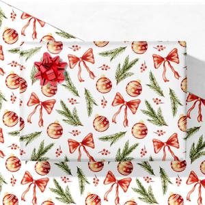 3 x GIOLNIAY Red Bows Christmas Wrapping Paper for Men Women Kids - Holiday Gift Wrap with Pine Branches & Berries on White - 4 Jumbo Sheets, 28" x 40" Each (31 sq. ft ttl), Easy to Store