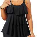 Yonique Women's Plus Size Tankini Swimsuits with Shorts Two Piece Bathing Suits Ruffle Swimsuits Tummy Control Swimwear (Black, L)