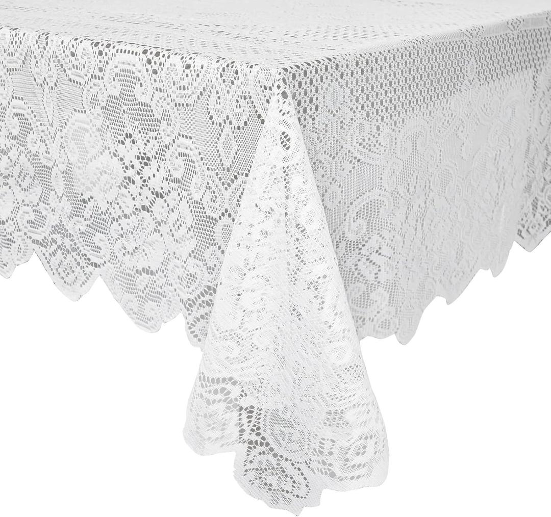 Juvale Lace Tablecloth - 60 x 97-Inch White Rectangular Table Cloth - Vintage Floral Scalloped Edge Elegant Dainty Tea Party Tablecloth & Wedding Reception Decor