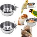 2 Pack Stainless Steel Bird Food Bowls with Clamp - Rust Proof Metal Feeding Cups for Parrot Cage, Easy Clean Water Dish for Cockatiel Conure Budgie Parakeet Small Animal (3.9 Inch, Silver)