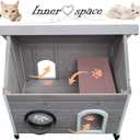 Rockever Outdoor Cat House, Waterproof Feral Cat House for Outdoor Cats with Escape Door and Clear Windows for 2 Cats (Grey)