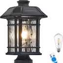 Solar Lamp Post Light with Water Ripple Glass Dusk to Dawn Waterproof Pole Lights Outdoor 18.3 Inch Height Large Aluminum Solar Lights Outdoor Post Include Remote Control and LED Bulb