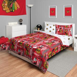 FOCO Chicago Blackhawks NHL Team Color Bed in a Bag Comforter Bedding 5 Piece Set - Full