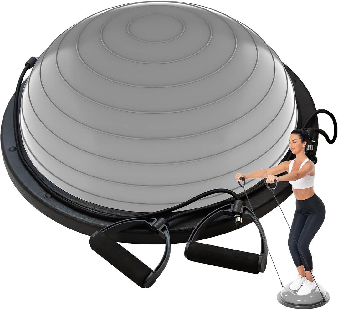 Balance Ball Trainer-Half Ball for Yoga with Resistance Band and Foot Pump, Improve Workout Half Balance Ball,Exercise Balance Ball for Stability Training and Home Gym