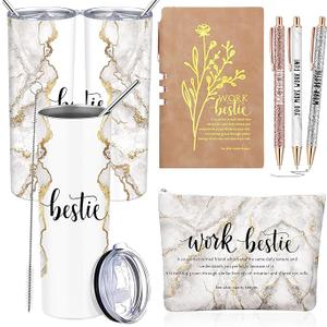 Domensi 6 Pcs Work Bestie Gifts for Women Employee Appreciation Gifts 20 oz Tumbler Makeup Bag Leather Journal Ballpoint Pen Galentines Day Thank you Present for Teacher Cowoker Female Leader(White)