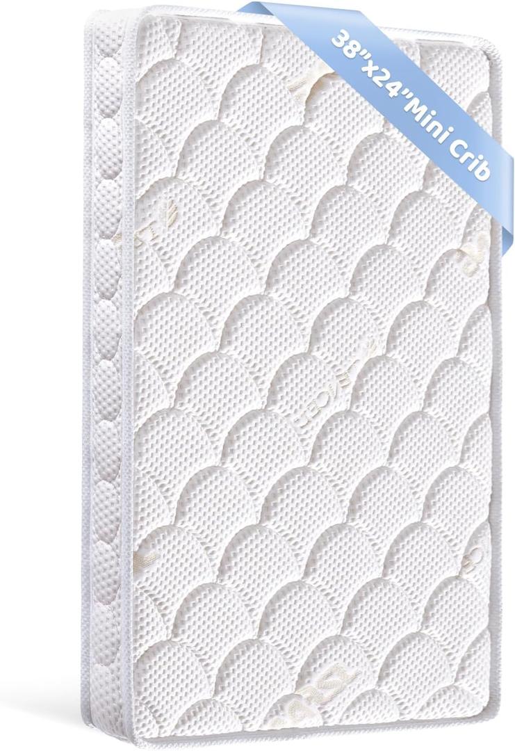 Mini Crib Mattress - 38x24x4 Inch- Dual Sided with Firm Support and Comfort Foam- Breathable, Quiet and Odorless, Fits Most Mini Cribs (Does Not Fit Playard or Standard Crib) (38" x 24" x 4", 01. White (Mini Crib))