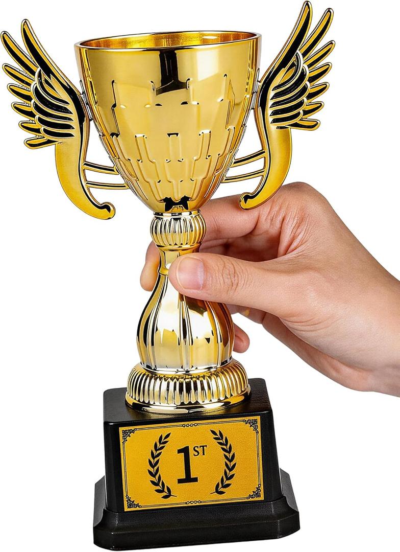 1st Place Gold Plastic Trophy with Detachable Sticker - Winged Design Award for Sports Competitions, Tournaments, Party Prizes & School Events