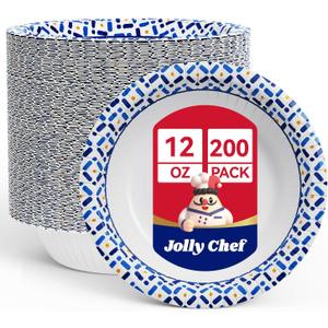 JOLLY CHEF 12 oz Paper Bowls 200 Count, Soak-Proof, Heavy Duty Small Disposable Bowls Bulk for Snacks, Desserts, Breakfast, Lunch, and Party Use