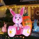 5.15FT Easter Inflatable Bunny Outdoor Decorations, Pink Rabbit with Orange Carrot, Built-in LED Lights and Anchor Kit, Blow Up Yard Decor for Garden, Lawn, Patio, Easter Egg Hunt Party