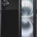 Lanhiem for iPhone 16 Plus Metal Case, Heavy Duty Shockproof Tough Rugged Case with Built-in Glass Screen Protector, 360 Full Body DustProof Protective Cover for Phone 16 Plus, 6.7", Black