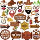 36Pcs Country Party Decorations Photo Booth Props, Western Photo Booth Props for Western Party Decorations, Wild West Cowboy for Cowboy Party