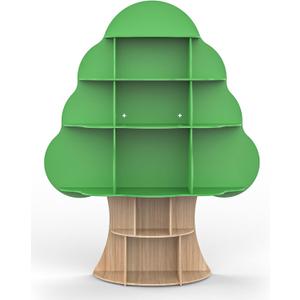 Tree Kids Bookshelf, Toddler Wood Bookcase, 16-Cubby Children Toy Storage Organizer Book Shelf for Kids Rooms, Nursery, Bedroom, Living Room, Classroom, Boy Girls Gift (Green Tree) (53.5"H)