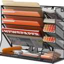 SUPEASY Wall File Organizer, 5-Tier Desk Organizer with 4 Pen Holders, Wall Organizer for Office with R-shaped Bottom Tray, Desk Organizers and Accessories for Office Supplies, Black