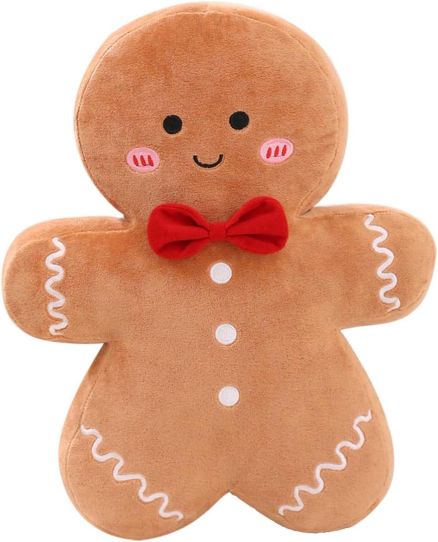 Eoieov Christmas Gingerbread Man Pillow Plush Stuffed Gingerbread Pillow Fun Gingerbread Shaped Decorative Throw Pillows for Sofa Cushion Christmas Party Decor Khaki,15.7"