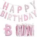 Suncalla Pre-strung Happy Birthday Banner Sign Reusable Felt Happy Birthday Garland Hanging Decorations Party Bunting Garland for Party Decor Photo Pro Home Backdrop(Cute,Pink)
