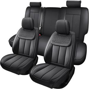 Seat Covers for Truck Chevy Chevrolet Silverado GMC Sierra Pickup 2007-2026 1500 2500HD 3500HD Trail Boss Z71 Crew Double Extended Cab Waterproof Leather Protectors Black Full Set